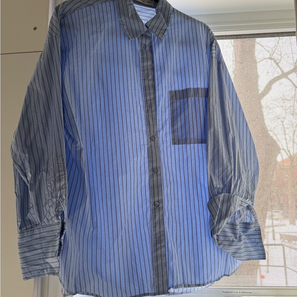 Mango Blue and Black Striped Men's Shirt